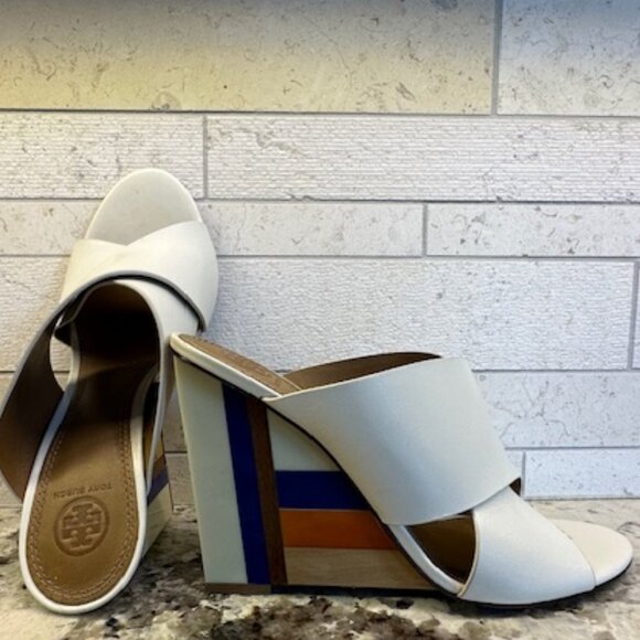 Tory Burch Color Block, Peep-Toe Wedges - Picture 1 of 9